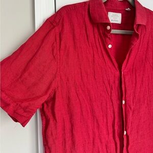 Men’s 100% linen Baird McNutt “Murano” red button down shirt